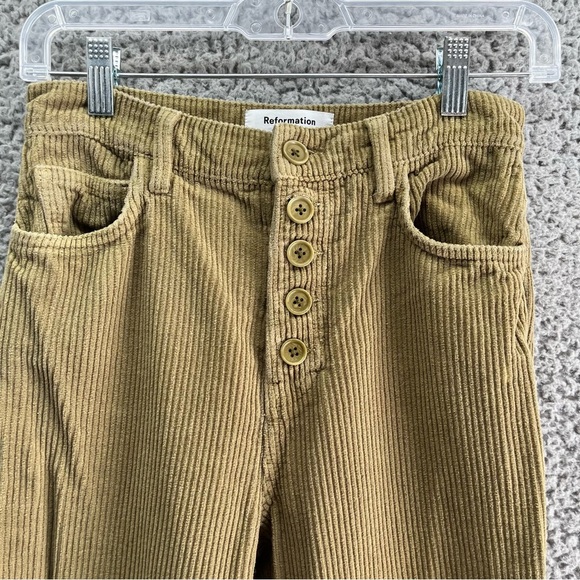 Reformation Cynthia Tan Corduroy Pants Women Sz 25 High Waisted Straight Leg - Picture 3 of 9